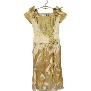 Rose Taft Couture Vintage Gold Shimmer Corset Bodice Fairy Princess Formal Dress